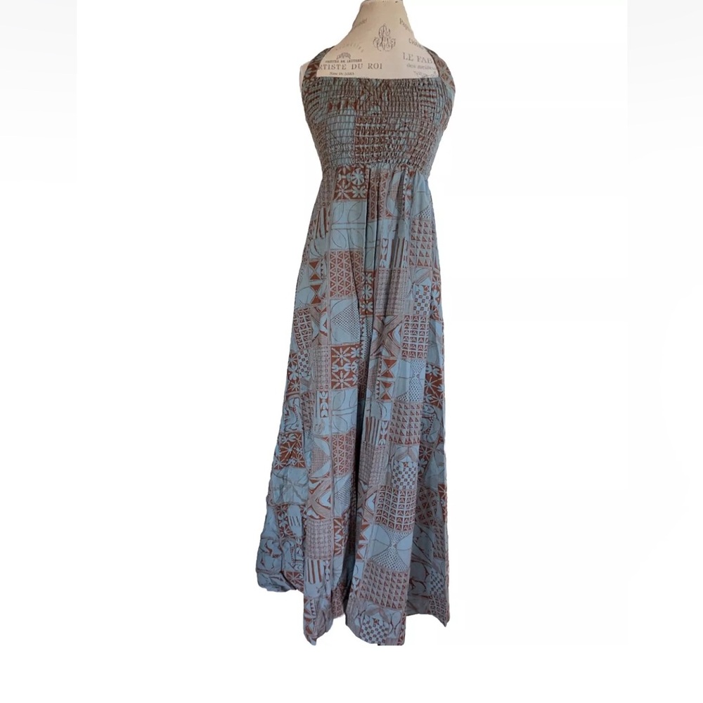 Vintage Phase II California patchwork smocked bust halter maxi dress 11 festival